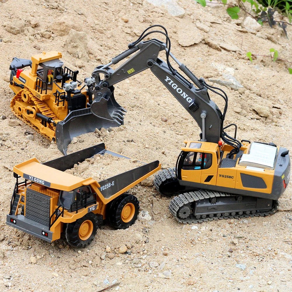 1 20 Kids RC Excavator 2.4GHz 11CH RC Construction Truck Engineering Vehicles Educational Toys with Light Music - Lucksdeal