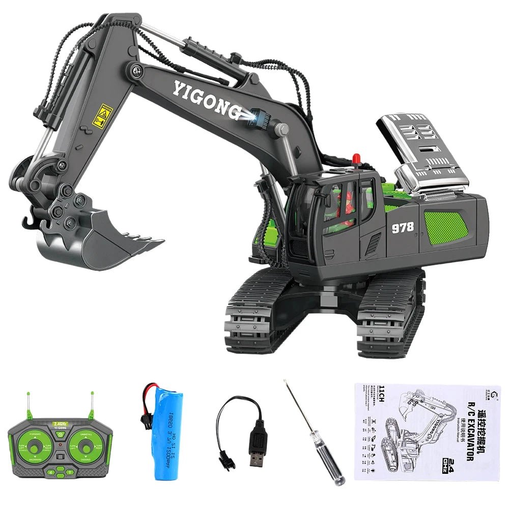 1 20 Kids RC Excavator 2.4GHz 11CH RC Construction Truck Engineering Vehicles Educational Toys with Light Music - Lucksdeal