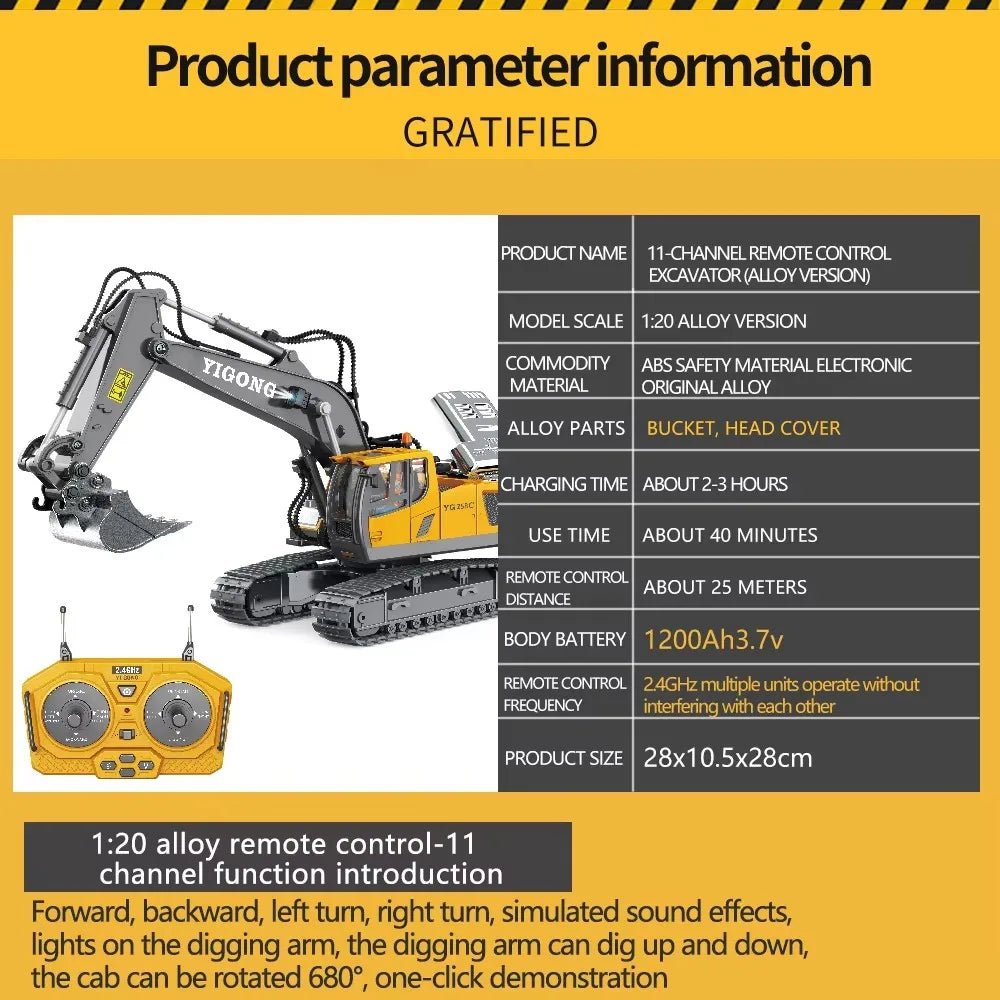 1 20 Kids RC Excavator 2.4GHz 11CH RC Construction Truck Engineering Vehicles Educational Toys with Light Music - Lucksdeal