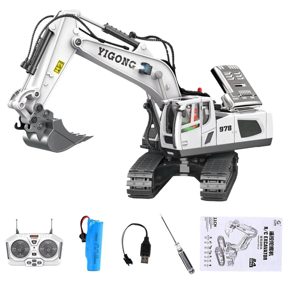 1 20 Kids RC Excavator 2.4GHz 11CH RC Construction Truck Engineering Vehicles Educational Toys with Light Music - Lucksdeal