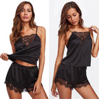 2Pcs Sexy Pajama Set Women Sexy Lace Patchwork Satin Silk Spaghetti Strap Top Hot Shorts Pajama Women Sleepwear Femme Pijamas - Lucksdeal