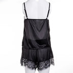 2Pcs Sexy Pajama Set Women Sexy Lace Patchwork Satin Silk Spaghetti Strap Top Hot Shorts Pajama Women Sleepwear Femme Pijamas - Lucksdeal