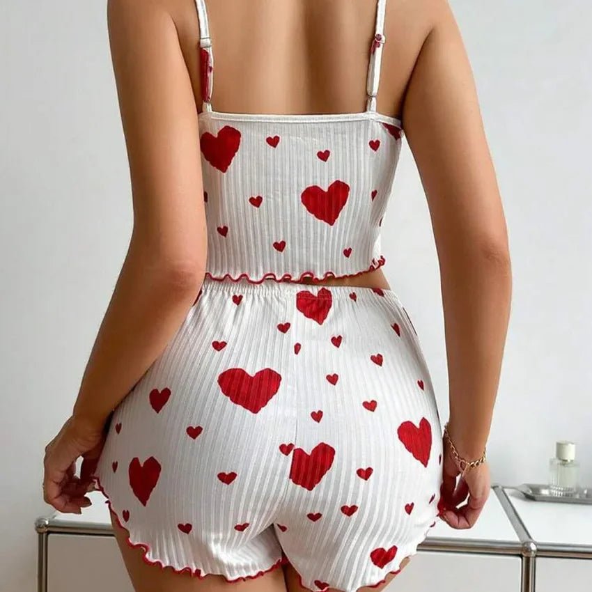 2pcs Women's Pajama Set Sexy Cute Kawaii Pajamas Women suspenders Sun-Tops Loungewear Set Shorts Y2K Lolita Heart Silk Sleepwear - Lucksdeal