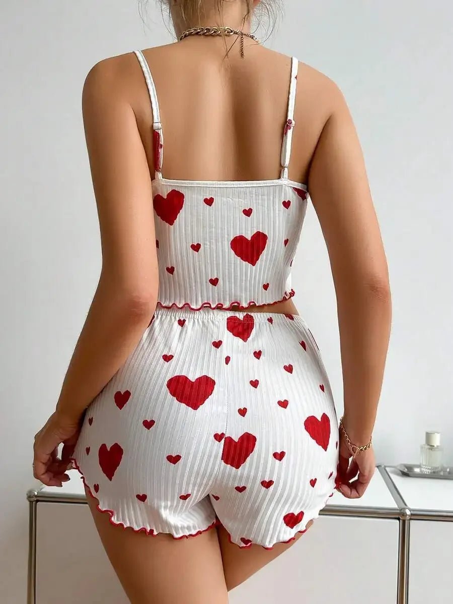 2pcs Women's Pajama Set Sexy Cute Kawaii Pajamas Women suspenders Sun-Tops Loungewear Set Shorts Y2K Lolita Heart Silk Sleepwear - Lucksdeal