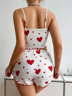 2pcs Women's Pajama Set Sexy Cute Kawaii Pajamas Women suspenders Sun-Tops Loungewear Set Shorts Y2K Lolita Heart Silk Sleepwear - Lucksdeal