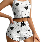 2pcs Women's Pajama Set Sexy Cute Kawaii Pajamas Women suspenders Sun-Tops Loungewear Set Shorts Y2K Lolita Heart Silk Sleepwear - Lucksdeal