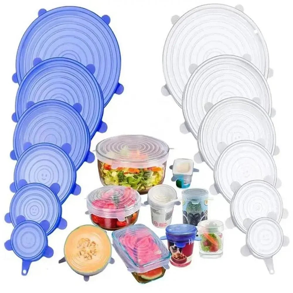 6Pcs Reusable Silicone Stretch Lids for fit bowls, cups, fruits & more. - Lucksdeal
