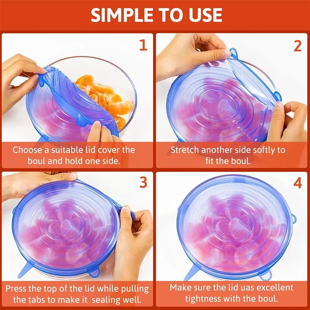 6Pcs Reusable Silicone Stretch Lids for fit bowls, cups, fruits & more. - Lucksdeal