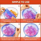6Pcs Reusable Silicone Stretch Lids for fit bowls, cups, fruits & more. - Lucksdeal