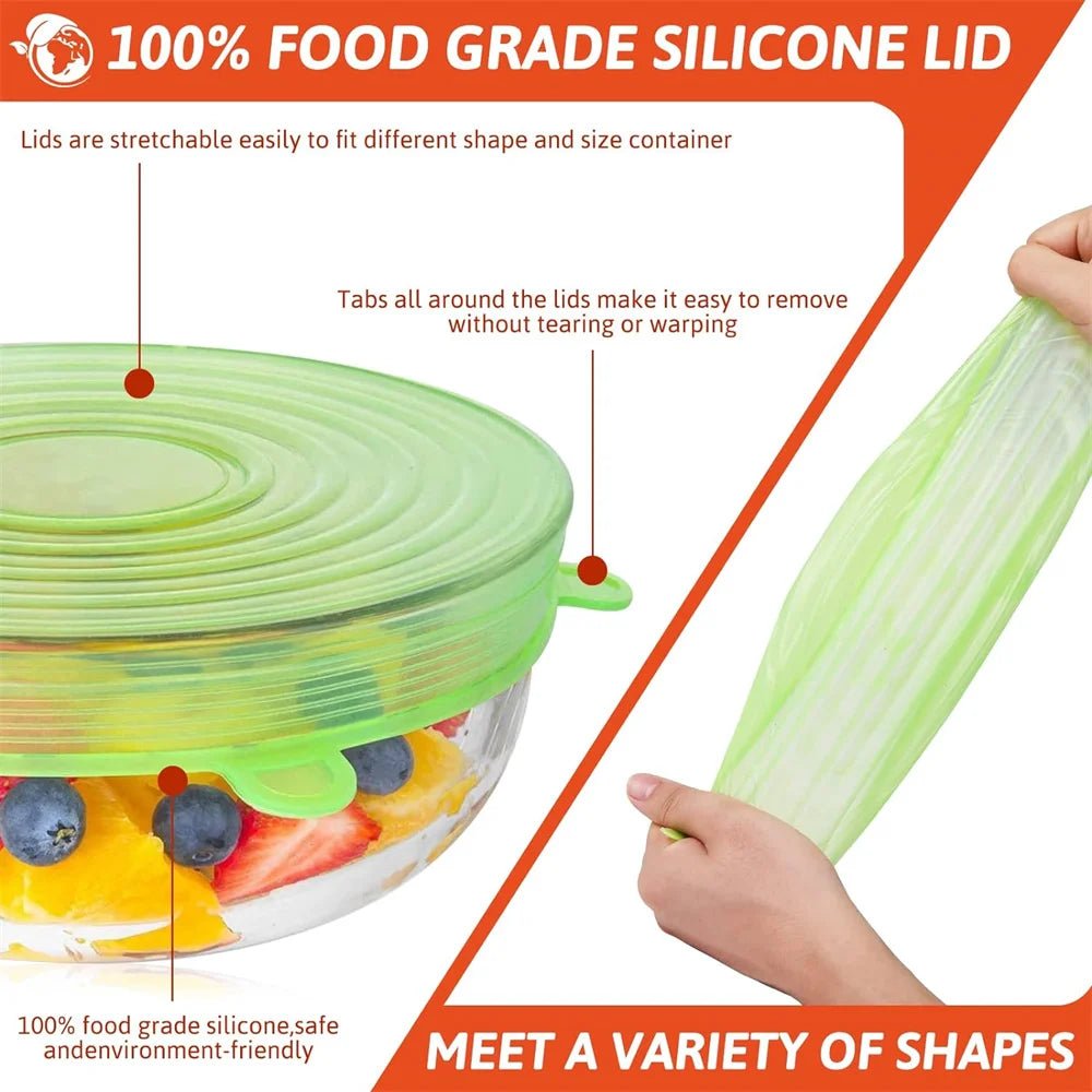 6Pcs Reusable Silicone Stretch Lids for fit bowls, cups, fruits & more. - Lucksdeal