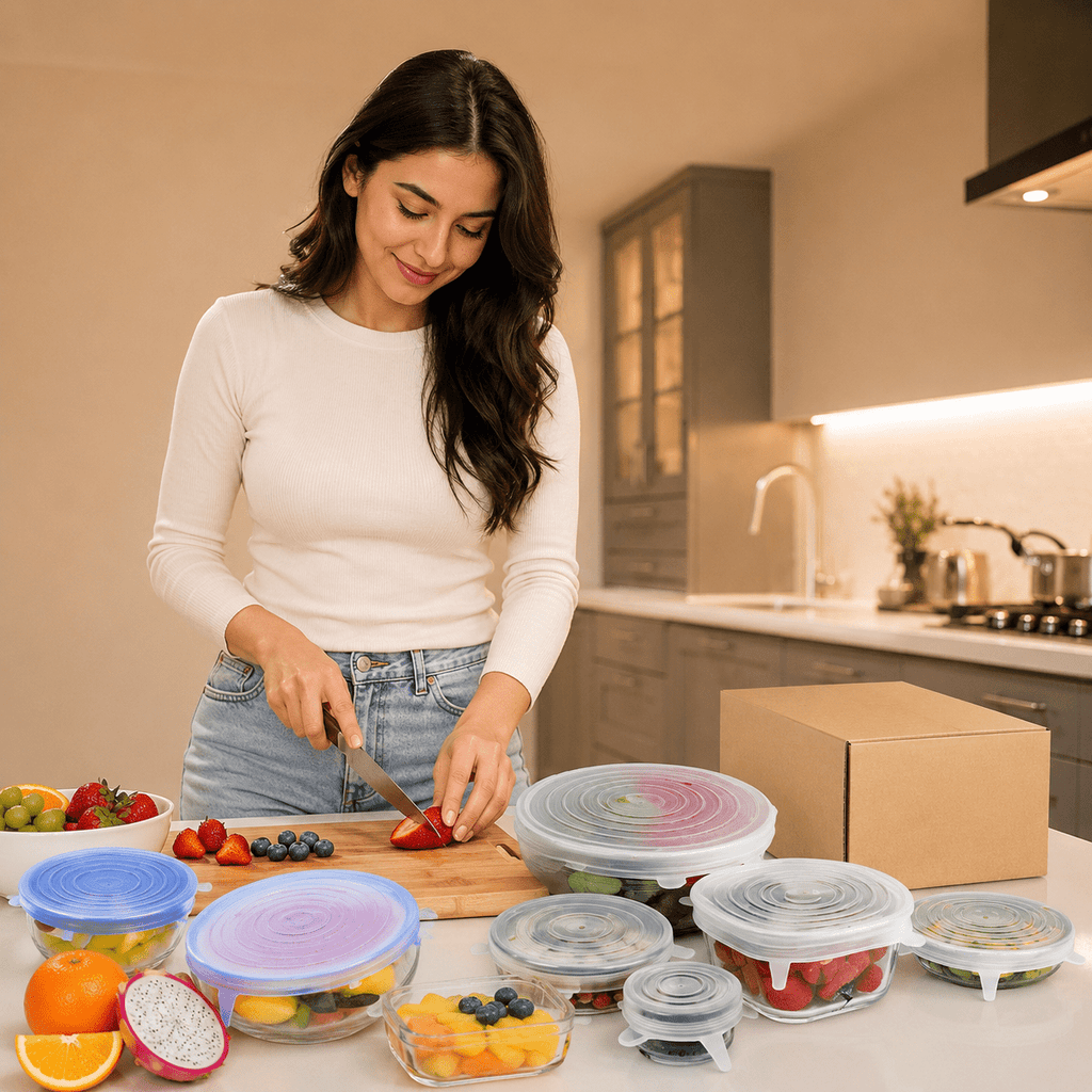 6Pcs Reusable Silicone Stretch Lids for fit bowls, cups, fruits & more. - Lucksdeal