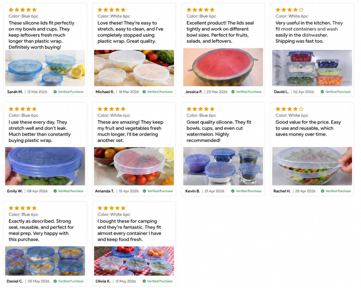 6Pcs Reusable Silicone Stretch Lids for fit bowls, cups, fruits & more. - Lucksdeal