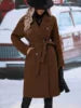 Women's Winter Double Breasted Trench Coat with Belt Elegant Warm Windproof Long Outerwear for Daily Streetwear