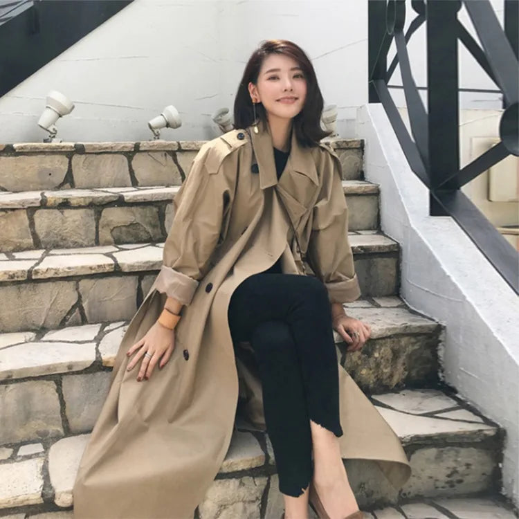S-2XL Women Medium to Long Windbreaker Popular Outerwear in Spring and Autumn Korean Loose Casual Robe