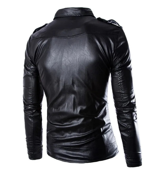 OEM ODM Wholesale Fashion Winter Men Faux Leather Solid Color Slim Fit Jacket Coat