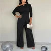 New Arrival Elegant Women Jumpsuit Asymmetric Shoulder Long Sleeve High Waist Split Bottom Jumpsuit Daily Office Commute Wear