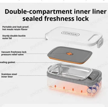 Portable Electric Lunch Box USB Rechargeable Timed Intelligent Digital Display Separate Double-compartment Inner Food Heater