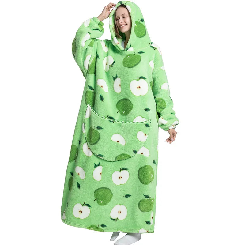 Winter Warm Adults Long Polyester Soft Giant Wearable Blanket Printed TV Hood Oversized Big Sweatshirt Hoodie Blanket