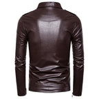 OEM ODM Wholesale Fashion Winter Men Faux Leather Solid Color Slim Fit Jacket Coat