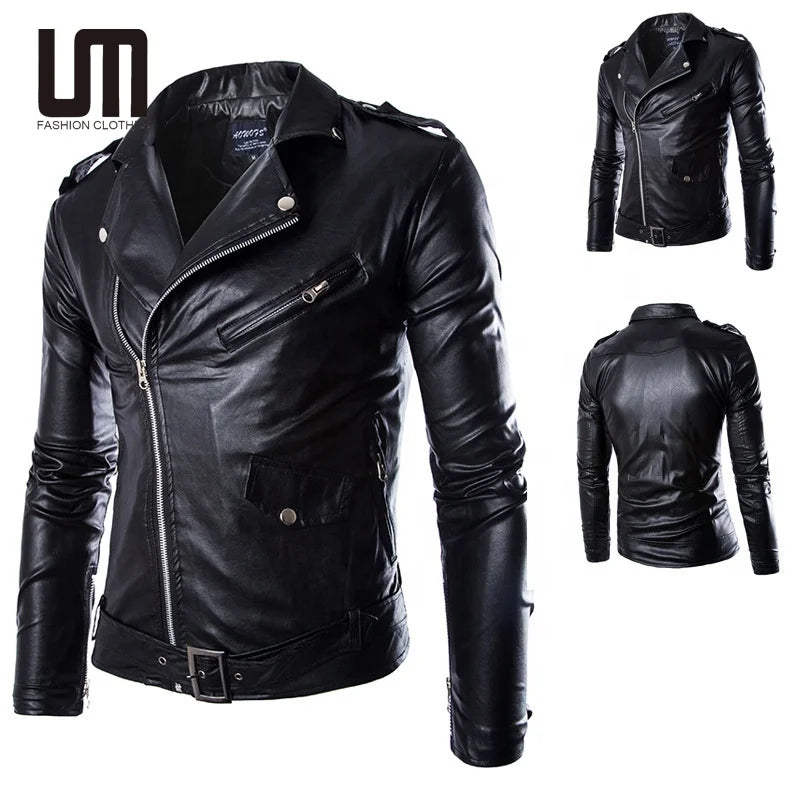 OEM ODM Wholesale Fashion Winter Men Faux Leather Solid Color Slim Fit Jacket Coat