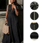 Ready to Ship Wholesale Women Wide Leg Jumpsuit Sleeveless High Waist One Piece Romper Casual Party Travel Clothing