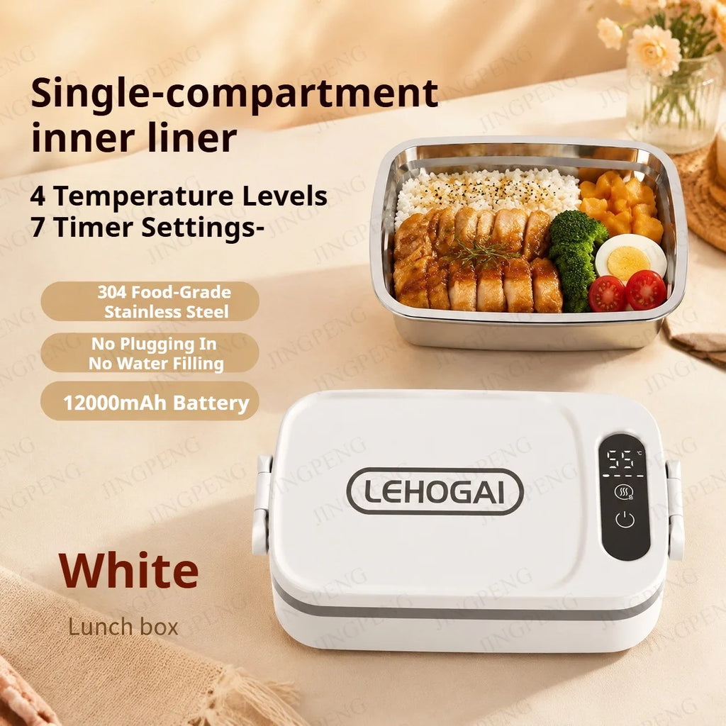 Portable Electric Lunch Box USB Rechargeable Timed Intelligent Digital Display Separate Double-compartment Inner Food Heater