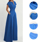 Ready to Ship Chic Minimalist Jumpsuit Wide Leg Silhouette High Waist Relaxed Fit Summer Office Women's Jumpsuits With Pockets