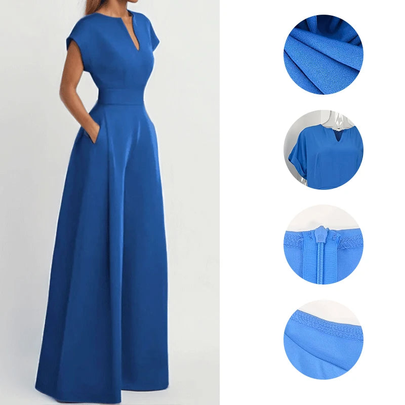 Ready to Ship Chic Minimalist Jumpsuit Wide Leg Silhouette High Waist Relaxed Fit Summer Office Women's Jumpsuits With Pockets