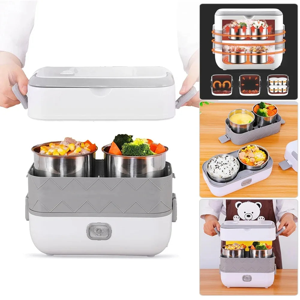 New Electric Lunch Box Portable Double Thermal Insulation Lunch Box with Stainless Steel Liners Home Food Heating Container Boxs