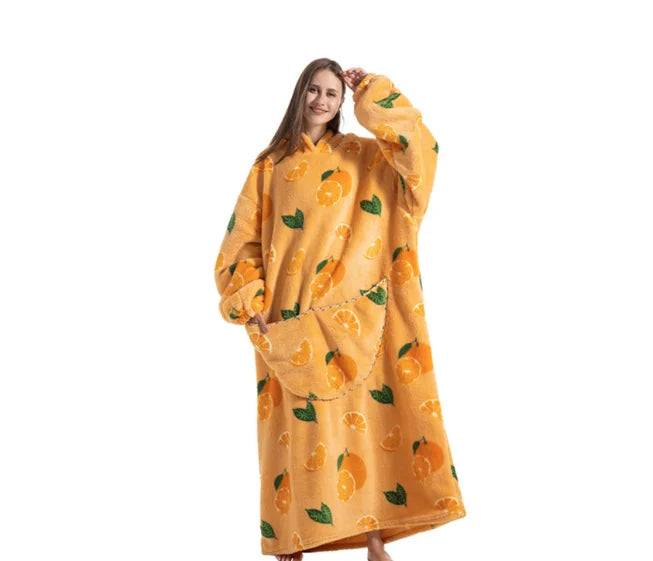 Winter Warm Adults Long Polyester Soft Giant Wearable Blanket Printed TV Hood Oversized Big Sweatshirt Hoodie Blanket
