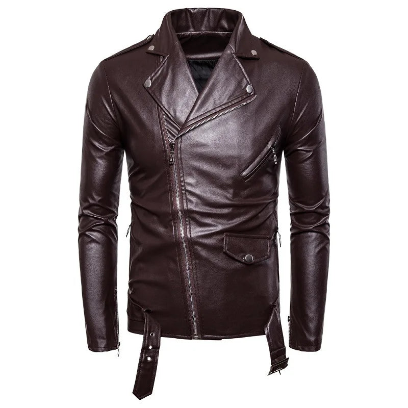 OEM ODM Wholesale Fashion Winter Men Faux Leather Solid Color Slim Fit Jacket Coat