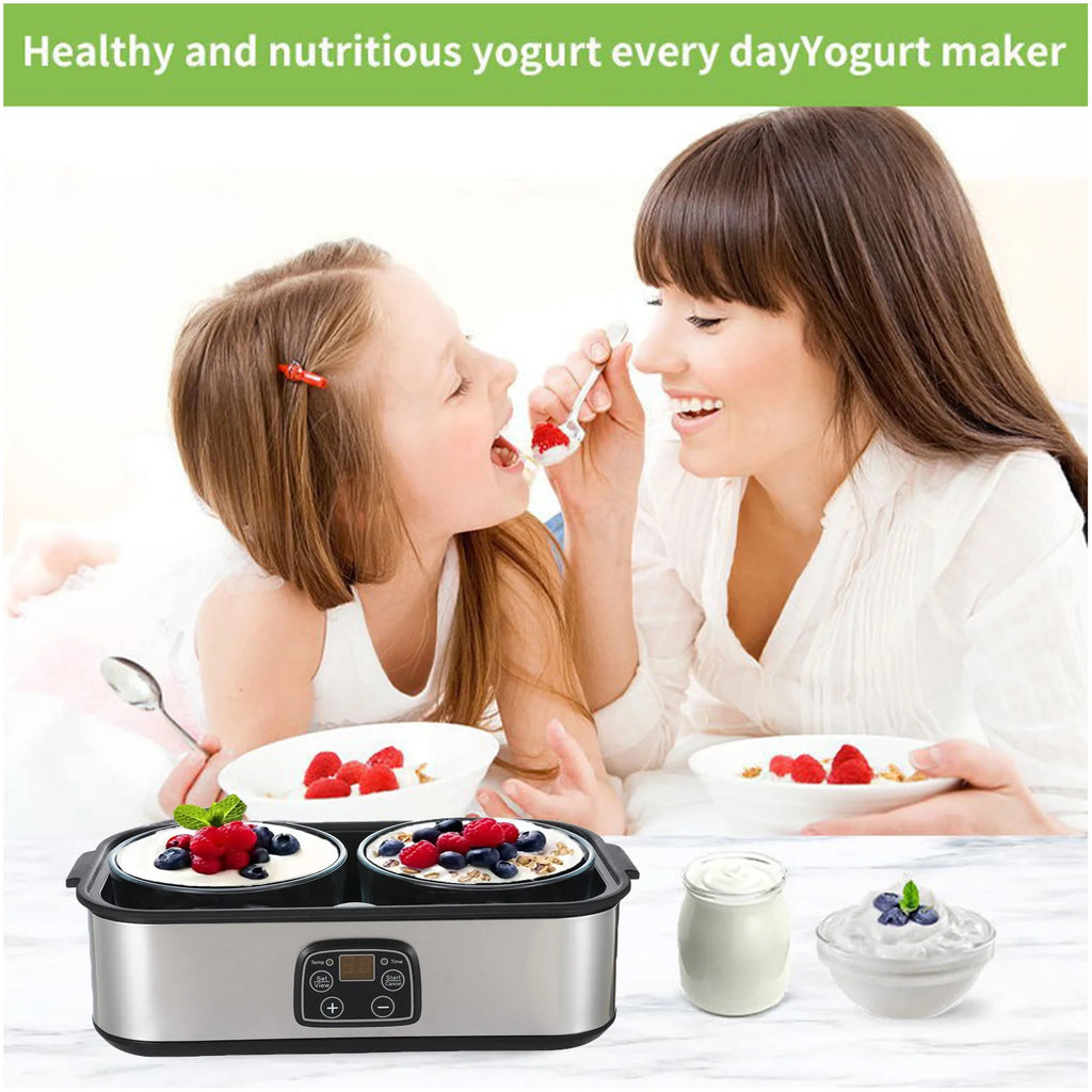 2L Large Capacity Automatic Timed Digital Yogurt Maker Machine Electric Yogurt Maker Professional Ice Cream Pudding Maker + Cups