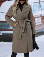 Women's Winter Double Breasted Trench Coat with Belt Elegant Warm Windproof Long Outerwear for Daily Streetwear