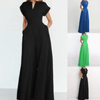 Ready to Ship Chic Minimalist Jumpsuit Wide Leg Silhouette High Waist Relaxed Fit Summer Office Women's Jumpsuits With Pockets
