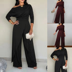 New Arrival Elegant Women Jumpsuit Asymmetric Shoulder Long Sleeve High Waist Split Bottom Jumpsuit Daily Office Commute Wear