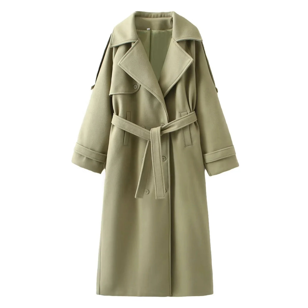 AIMEISI New Arrivals Double-breasted Belt Elegant Over the Knee Coat Long Windbreaker Women's Trench Coats