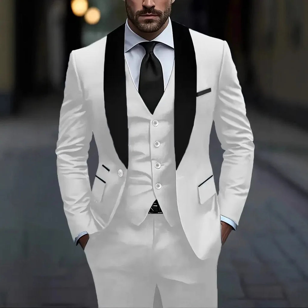 2026 New Men 3-Piece Suit, Slim Fit Elegant Gentleman Formal Blazer Trousers Vest Set for Business Wedding Groom Daily Banquet