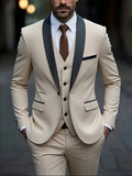 2026 New Men 3-Piece Suit, Slim Fit Elegant Gentleman Formal Blazer Trousers Vest Set for Business Wedding Groom Daily Banquet