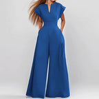 Ready to Ship Chic Minimalist Jumpsuit Wide Leg Silhouette High Waist Relaxed Fit Summer Office Women's Jumpsuits With Pockets
