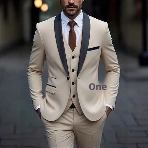 2026 New Men 3-Piece Suit, Slim Fit Elegant Gentleman Formal Blazer Trousers Vest Set for Business Wedding Groom Daily Banquet