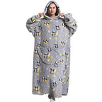 Winter Warm Adults Long Polyester Soft Giant Wearable Blanket Printed TV Hood Oversized Big Sweatshirt Hoodie Blanket