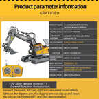 1 20 Kids RC Excavator 2.4GHz 11CH RC Construction Truck Engineering Vehicles Educational Toys with Light Music