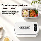 Portable Electric Lunch Box USB Rechargeable Timed Intelligent Digital Display Separate Double-compartment Inner Food Heater