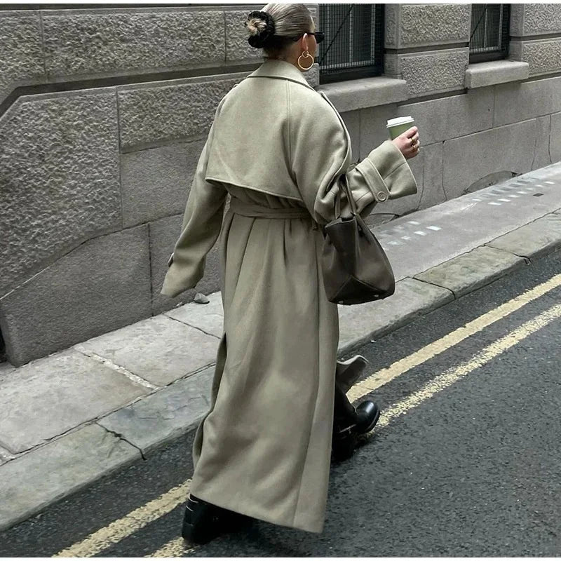 AIMEISI New Arrivals Double-breasted Belt Elegant Over the Knee Coat Long Windbreaker Women's Trench Coats