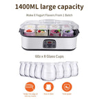 New 1400ML Large Capacity Automatic Yogurt Machine Homemade Yogurt Maker Professional Ice Cream Pudding Maker with 8 Yogurt Jar