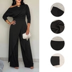 New Arrival Elegant Women Jumpsuit Asymmetric Shoulder Long Sleeve High Waist Split Bottom Jumpsuit Daily Office Commute Wear