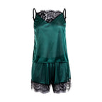 2Pcs Sexy Pajama Set Women Sexy Lace Patchwork Satin Silk Spaghetti Strap Top Hot Shorts Pajama Women Sleepwear Femme Pijamas