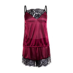 2Pcs Sexy Pajama Set Women Sexy Lace Patchwork Satin Silk Spaghetti Strap Top Hot Shorts Pajama Women Sleepwear Femme Pijamas