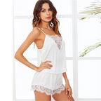 2Pcs Sexy Pajama Set Women Sexy Lace Patchwork Satin Silk Spaghetti Strap Top Hot Shorts Pajama Women Sleepwear Femme Pijamas