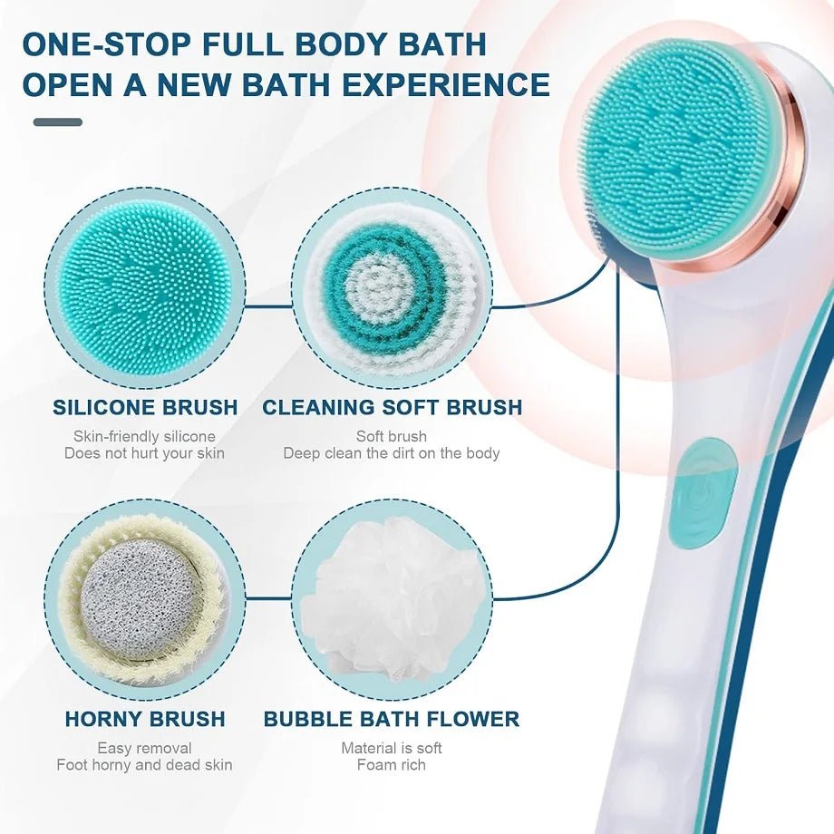 Electric Bath Brush Back Scrubber Rotating Shower Brush Body Brush Set Handle Deep Cleansing Exfoliation Massaging Spin Brush - Lucksdeal